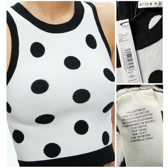 Alice + Olivia Rydel Cropped Polka Dot Black White Tank Top - Picture 16 of 17